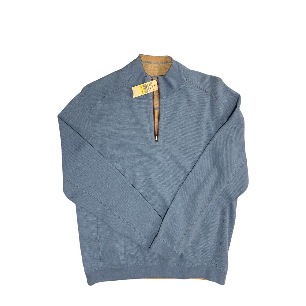 Tommy Bahama Flip Side Twill 1/4 Zip Surf Blue Heather Quarter Zip NWT Preppy